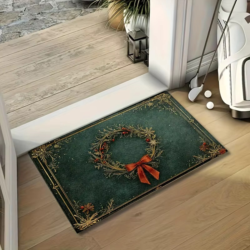 VIKAMA Weihnachtsteppich mit Knoten und Schleife in Grün, Rechteckig, B/T: 60 x 40 cm - Bild 4