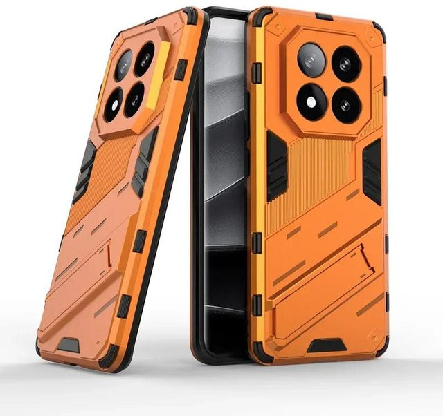 Stoßfeste Rüstung Schutzhülle mit magnetischem Ständer für Xiaomi Redmi Note 14 Pro Plus 4G 5G, Redmi 14C, Redmi 14R und Poco X7 in Orange - Bild 1
