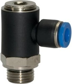 Riegler L-Steckverschraubung Blaue Serie, drehbar, G 1/4 a., Messing, Blau/Schwarz, Länge: 2,99 cm - Bild 1
