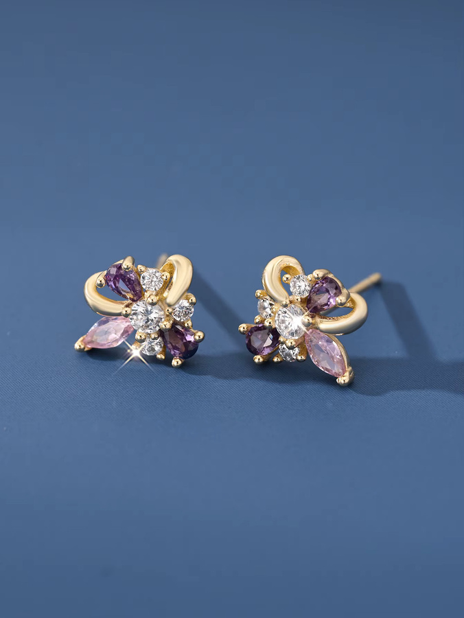 OBEAR Ohrringe, 925 Silber, Zirkonia, lila Blumendesign - Bild 1