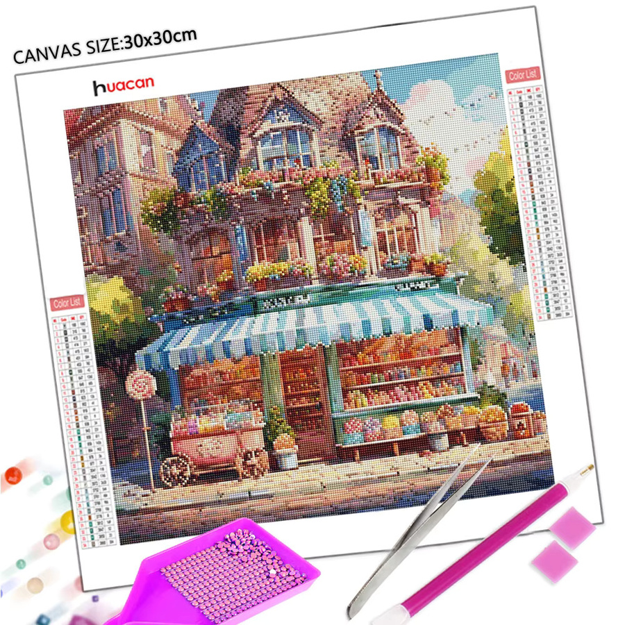 Huacan DIY Diamantmalerei Set Straßen-Süßwarenladen Landschaft in Multicolour, B/T/H: 20 x 20 x 20 cm - Bild 2