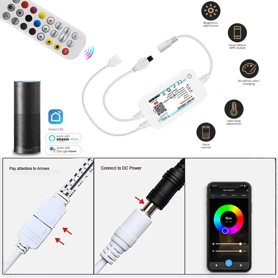 Tuya Smart WiFi LED-Controller für RGB/RGBW/RGBCCT LED-Streifen mit Infrarot-Fernbedienung, kompatibel mit Amazon Alexa und Google Assistant, Farbe: Weiß - Bild 3