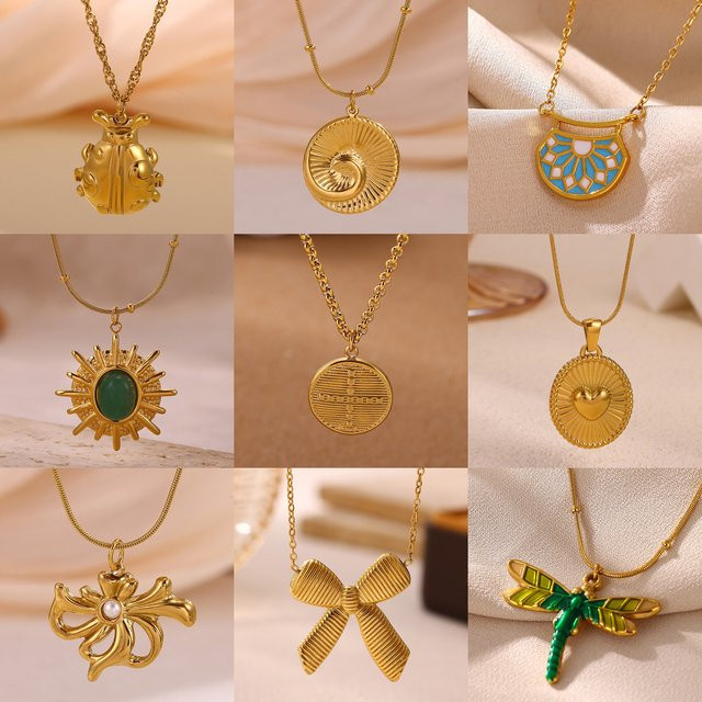 ETCAVCE Halskette, Libellen-Anhänger, Edelstahl, Gold, Damen - Bild 1
