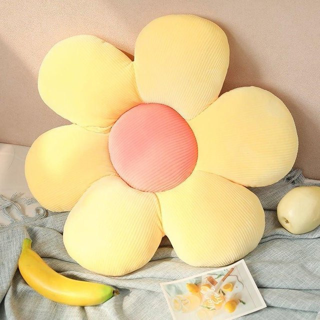 Buntes Blumen Plüschkissen in Beige und Gelb mit floralem Design, Durchmesser: 35 cm - Bild 1