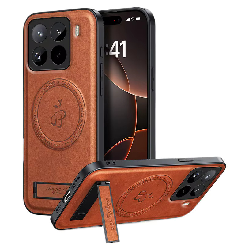 Magnetische Leder-Standhülle für Xiaomi 15T und 17T Pro in Braun mit MagSafe Unterstützung für kabelloses Laden und stoßfesten Schutz - Bild 5