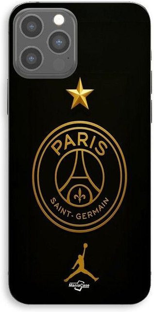 MANIACASE iPhone 16 Pro Max Hülle mit PSG Logo und Jordan Golden Stern in Gold/Schwarz - Bild 1