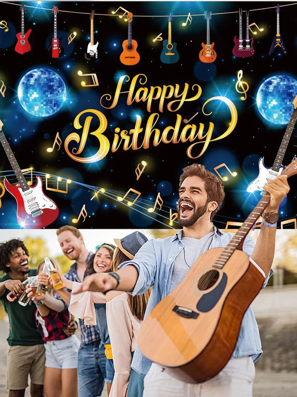 Musiknote und Gitarre Geburtstag Banner als hängende Partydekoration in Blau und Mehrfarbig - Bild 7