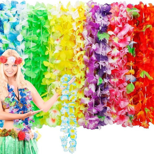 Hawaiianische Kränze, Seidenblumen, Halskette, Unisex, yellow - Bild 1