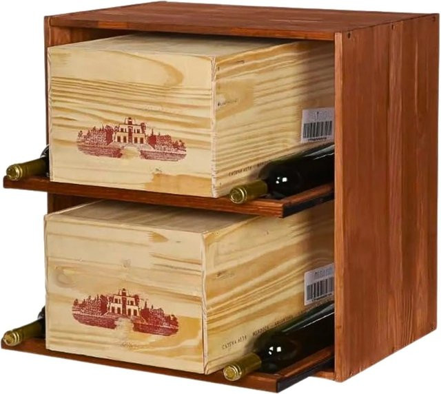 PROREGAL Weinregal Vincellar aus massivem Kiefernholz, Braun geölt, für 12 Flaschen und Weinkisten mit ausziehbaren Ebenen, H x B x T: 60 x 60 x 30 cm - Bild 1