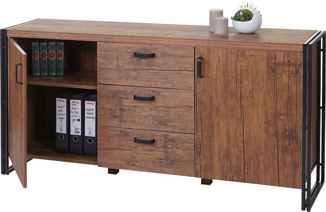 Sideboard MCW-A27 Kommode mit 3D-Struktur und 2 Staufächern in Wildeiche-Optik, Farbe Braun, B/H/T: 160 x 80 x 40 cm - Bild 1