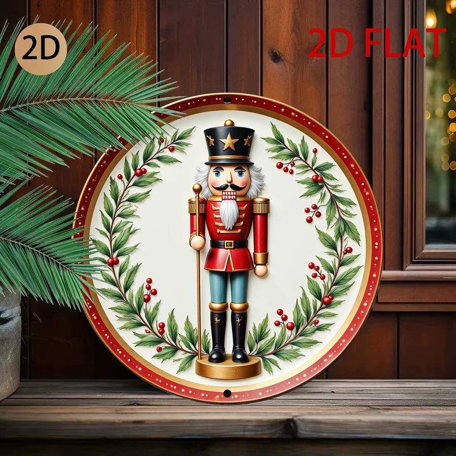 Potdemiel Rundes Weihnachts-Wandposter mit Nussknacker- und Stechpalmen-Motiv, Mehrfarbig, Durchmesser: 20 cm - Bild 5