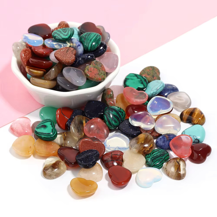 louleur Herz Naturstein Cabochons, Achat Jade Tigerauge Kristall, 15x18mm - Bild 4