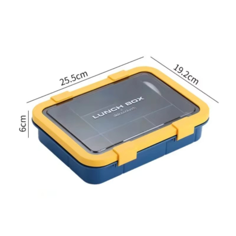 Tragbare Bento-Box Lunchbox mit Gitterteilung und Besteck, mikrowellengeeignet, 1500 ml, Farben: Braun oder Blau - Bild 4