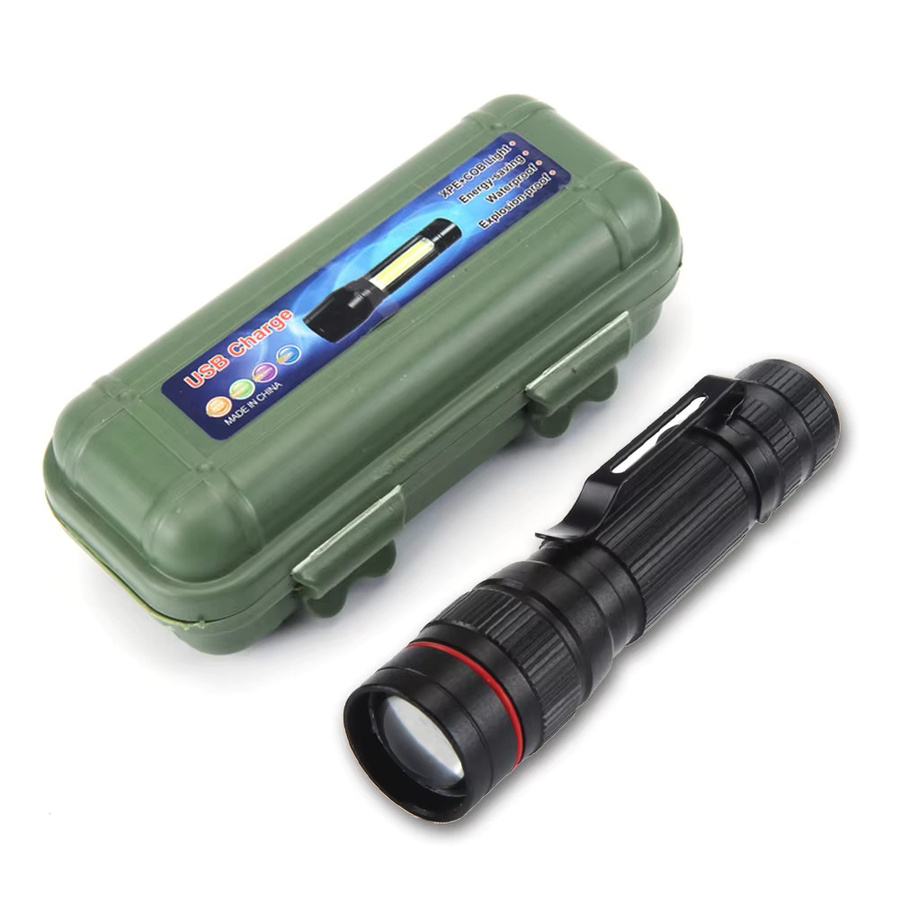 Vakind Notfall-LED-Taschenlampe in Schwarz mit 300 lm, wasserdichte Mini-Camping-Taschenlampe mit USB-Anschluss für Outdoor, Wandern und Angeln - Bild 3