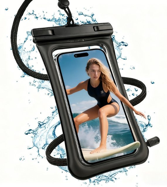 HAISSKY Wasserdichte Handyhülle mit Blase zum Schwimmen für iPhone 17 16 15 Pro Max 14 Plus in Schwarz - Bild 1