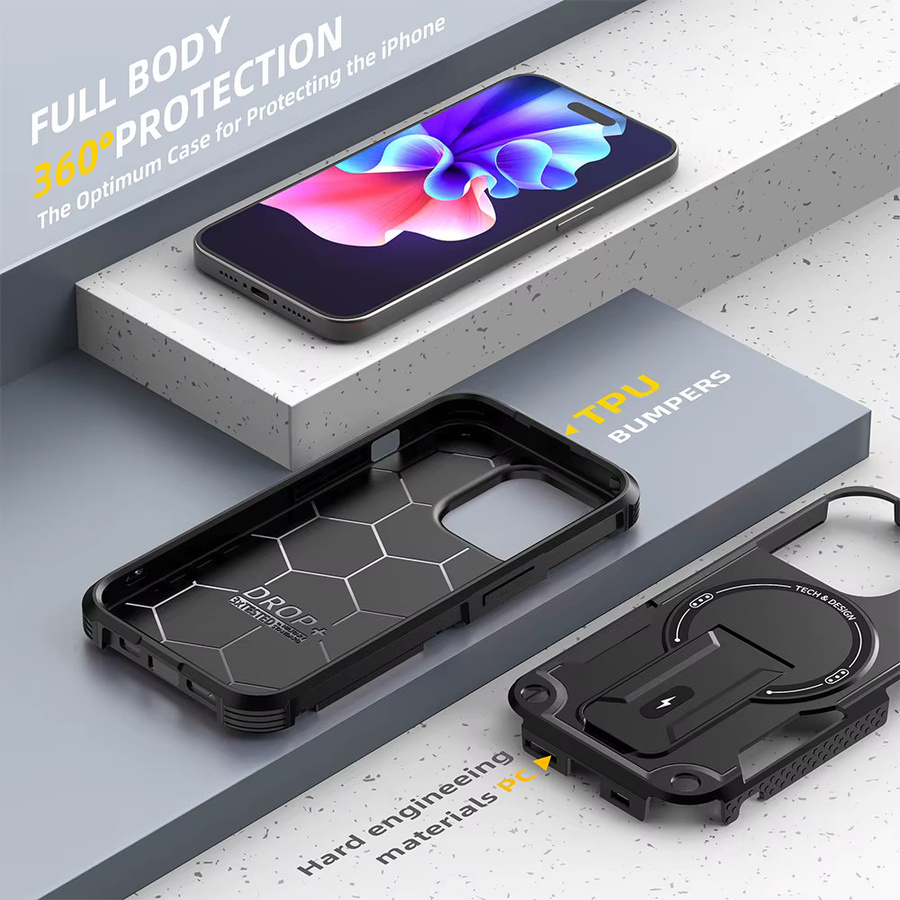 AKABEILA Magnetische Armor-Handyhülle mit Ständer für iPhone, Stoßfeste Schutzhülle in Schwarz oder Blau - Bild 3