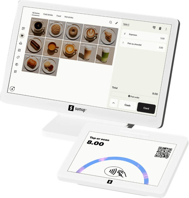 SumUp Register POS-Kassensystem mit 2 Displays, TSE-konform, Weiß (USB-C, WLAN, Bluetooth) - Bild 1