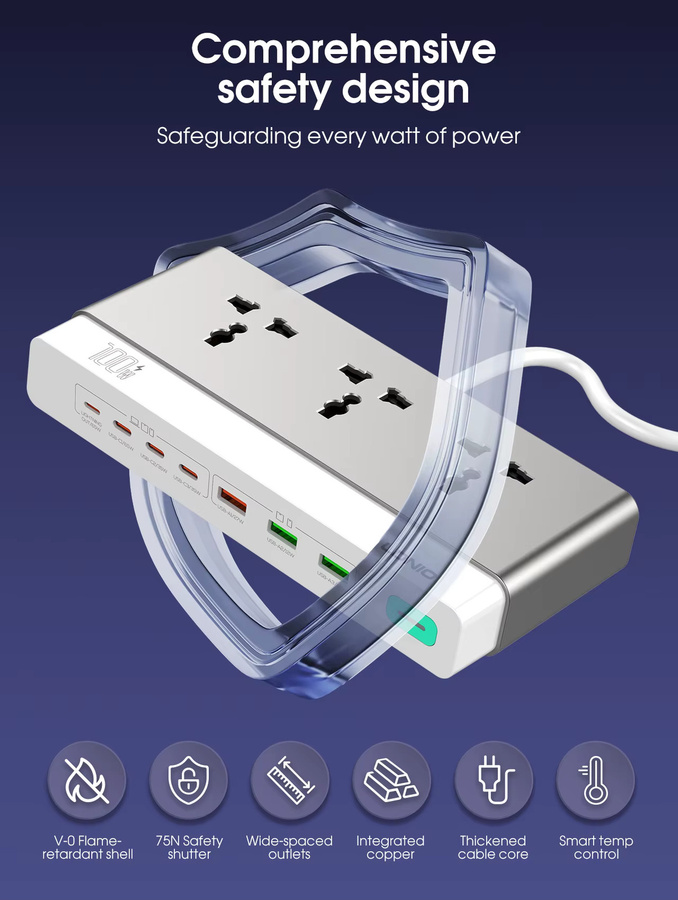LDNIO Desktop-Steckdosenleiste mit 100W Schnellladestation, USB-A und USB-C 65W, Weiß - Bild 5