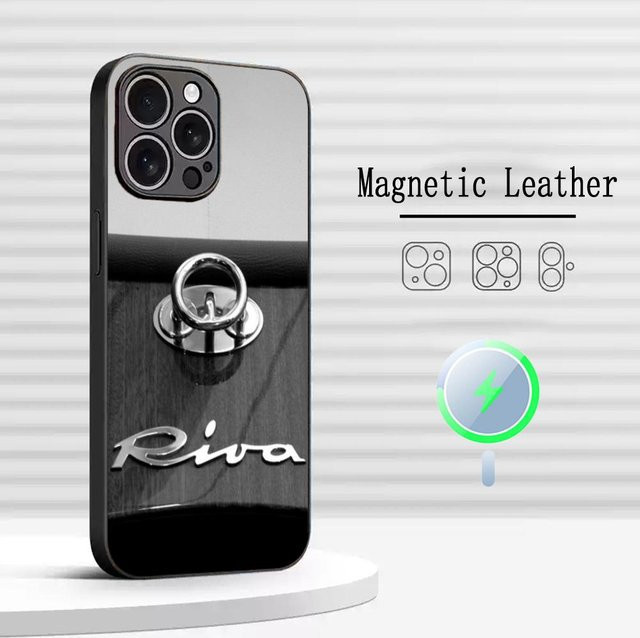 RIVA Yacht Luxus Handyhülle aus Lammleder mit MagSafe für iPhone 17 16 15 14 13 12 Pro Max Plus in Schwarz - Bild 1