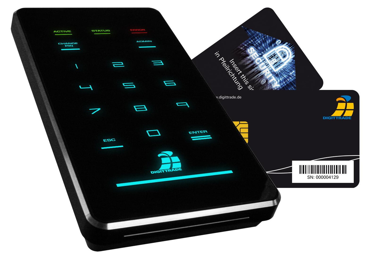 Digittrade HS256S3 externe Festplatte 1TB HDD mit Hardware-Verschlüsselung, Smartcard und PIN-Eingabe, schwarz - Bild 1