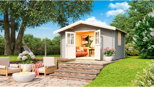 Mr. GARDENER Gartenhaus Donau aus Holz in Grau, B/H/T: 424,3 x 245 x 348 cm - Bild 1