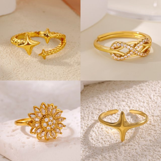 HPTOTMG Damenring, Gold, Zirkonia, Blumenmuster - Bild 1
