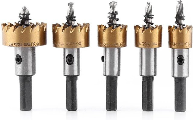 Fishine Lochsäge Set aus Titan HSS mit Edelstahl, 5 Stück, Gold - Bild 1