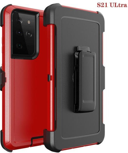 3 in 1 Stoßfeste Handyhülle mit Gürtelclip für Samsung Galaxy S24 S23 S22 S21 S20 Ultra S10 Plus in Rot - Bild 1