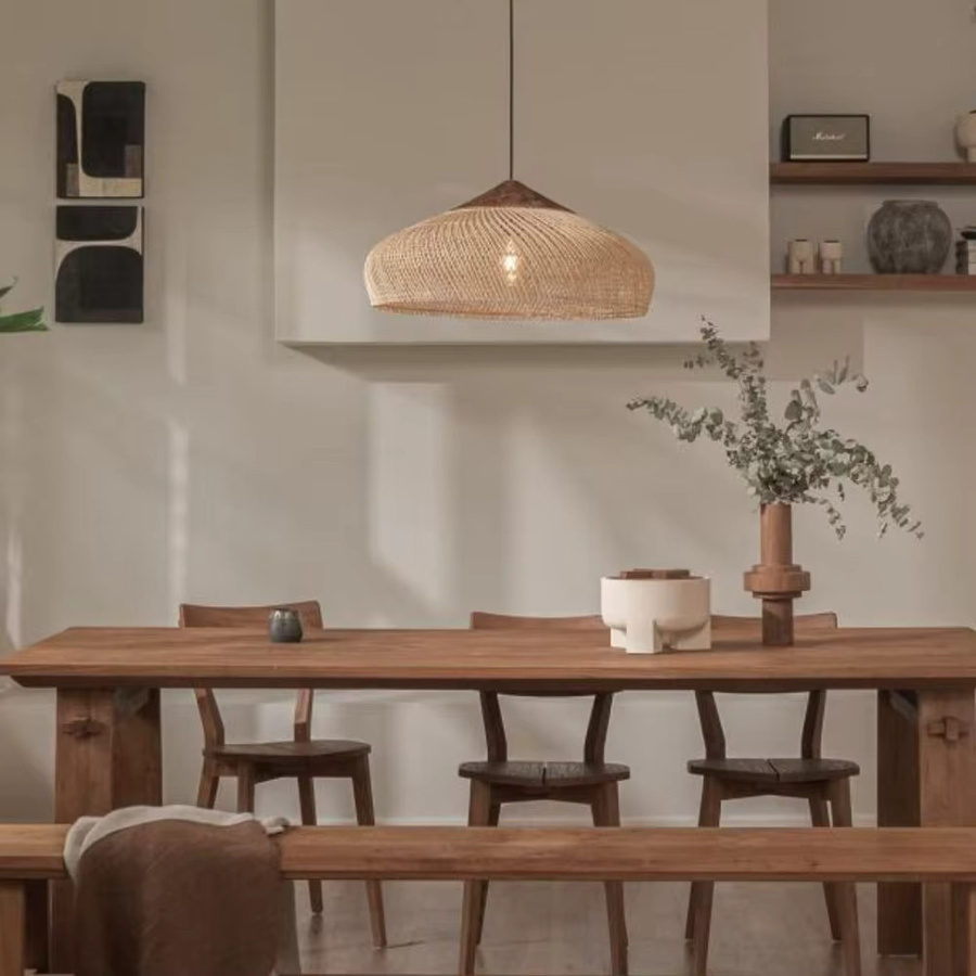 JOYINLED Pendelleuchte im Vintage-Stil aus handgefertigtem Rattan für Küche und Esszimmer im Wabi-Sabi-Design - Bild 1