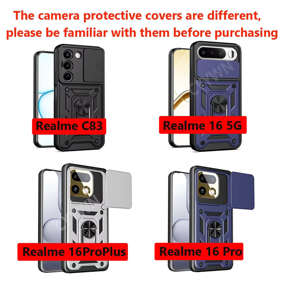 CYYWN Stoßfeste Schutzhülle mit Auto-Magnetring für Realme 16 Pro Plus und Realme 16 in Schwarz - Bild 2