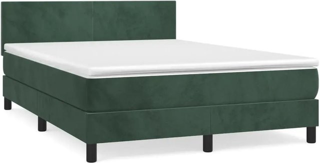 vidaXL Boxspringbett mit Matratze in Dunkelgrün aus Samt, Hybridbett mit Taschenfederkern, B/T/H: 140 x 200 x 144 cm - Bild 1
