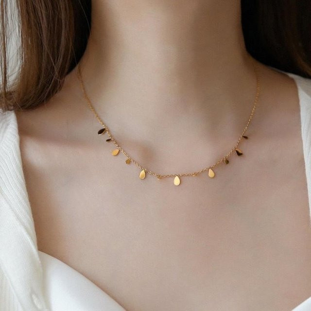 YULIN Halskette Wassertropfen Anhänger, Edelstahl, Zirkonia, Gold, Damen - Bild 1