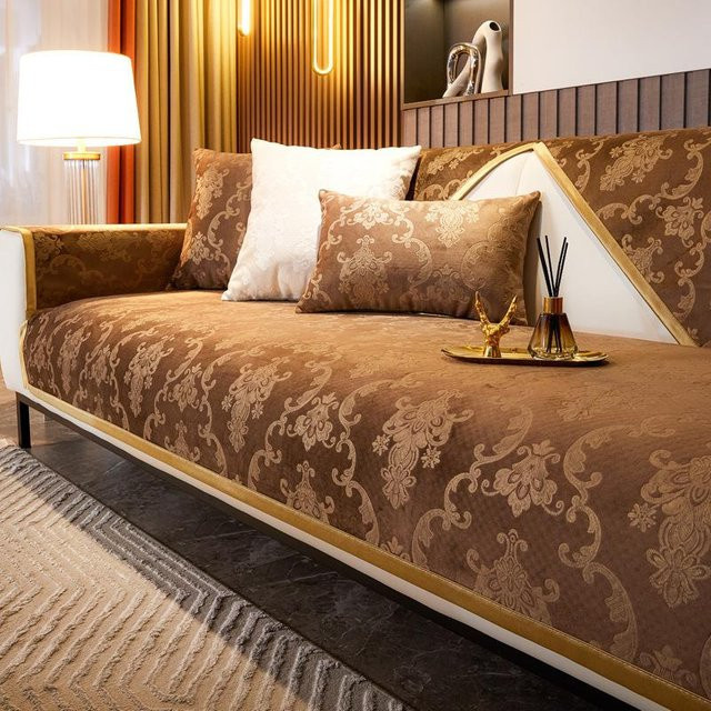 Rutschfester Sofabezug aus Samt mit vergoldetem Muster von Your Warm Home, Farbe Gelb/Gold/Braun, Breite: 90 cm, Tiefe: 210 cm - Bild 1