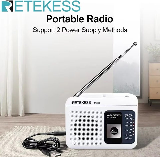 Retekess TR606 Tragbares Radio mit Kassettenwiedergabe in Weiß mit FM/AM Empfang und 3,5 mm Kopfhöreranschluss - Bild 1