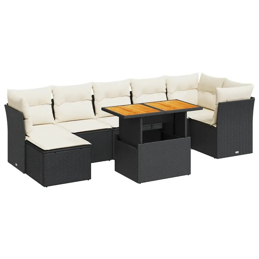 vidaXL 8-teilige Garten-Sofagarnitur in L-Form aus Poly-Rattan und pulverbeschichtetem Stahl mit Kissen in Schwarz-Creme - Bild 2