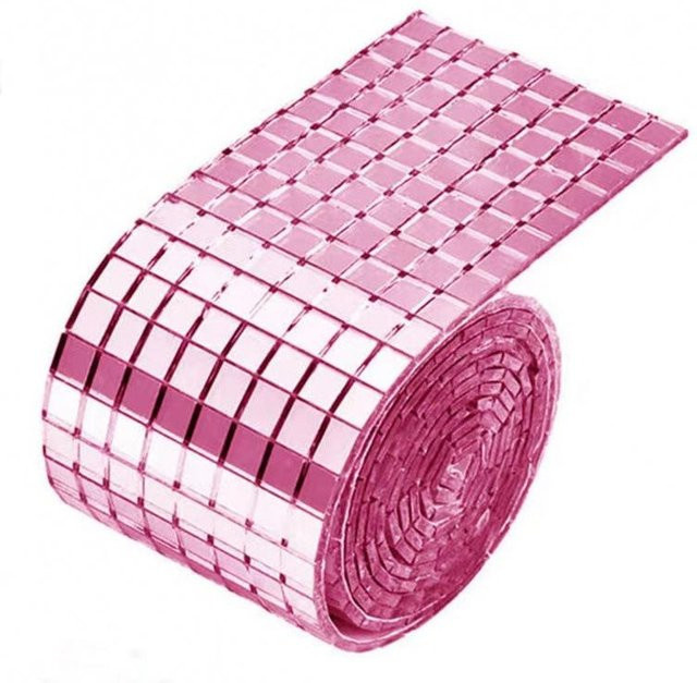 Cozy POD Creations Selbstklebender Mosaikglas Spiegel Wandaufkleber in Rosa, 4 Stück mit B: 4 cm, H: 30 cm - Bild 1