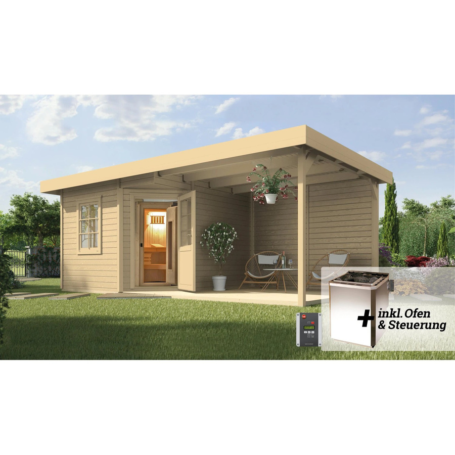 Weka Saunahaus Salo Sparset mit 7,5 kW Ofen in Natur und Braun, B/H/T: 646 x 237 x 338 cm - Bild 2