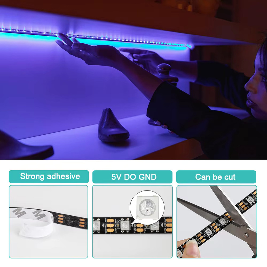 WS2812B Smart RGB LED-Streifen DC5V individuell adressierbar mit IP65 Schutz, Multicolour, Schwarz PCB - Bild 3