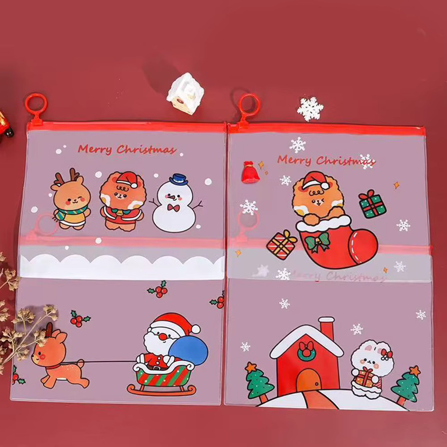 Runtowo 10 Stück PVC-Weihnachts-Aufbewahrungstaschen mit Reißverschluss, transparente wiederverwendbare Weihnachtsgeschenktüten mit Weihnachtsmann- und Schneemann-Motiv - Bild 1