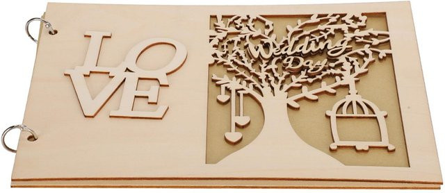 KaiSai Hochzeits-Gästebuch aus Holz mit abstraktem Design für Hochzeit, Verlobung und Jubiläum - Bild 1