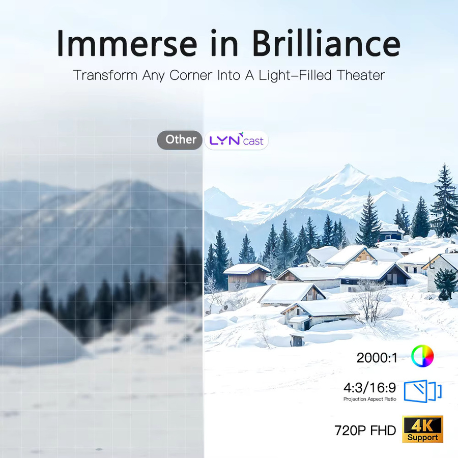 LYNCast X1AR Kompakter 4K UHD Projektor mit Kurzdistanz-Projektion, Wi-Fi 6 und Bluetooth 5.4 in Schwarz - Bild 3