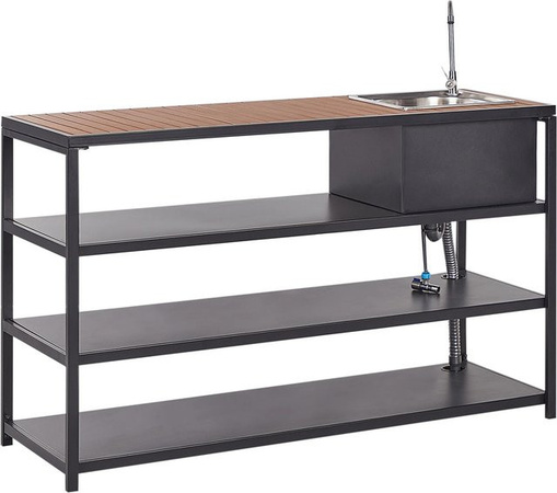 Beliani Gartenküche AVETRANA in Schwarz und hellem Holzfarbton, B/T/H: 159 x 50 x 116 cm