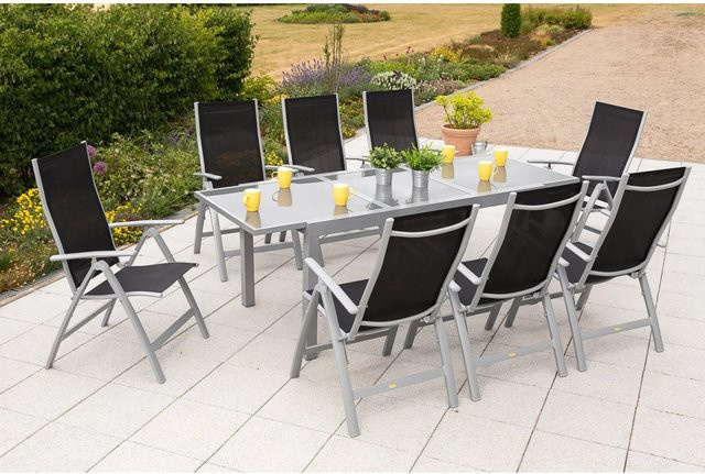 Merxx Gartenmöbelset Carrara 9-teilig in Schwarz aus Aluminium mit Tisch B: 220 cm, T: 90 cm, H: 108 cm - Bild 2