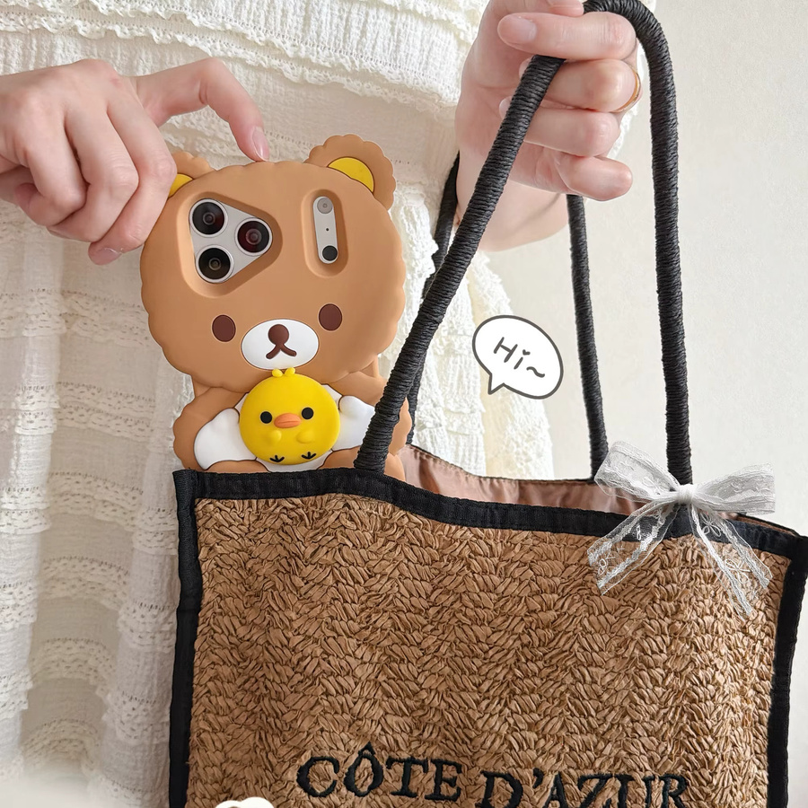 Rilakkuma Handyhülle aus Silikon mit Hühnchen-Design und Standfunktion für iPhone 17 16 15 14 13 Pro Max Plus 16e 17e in Weiß und Multicolour - Bild 2
