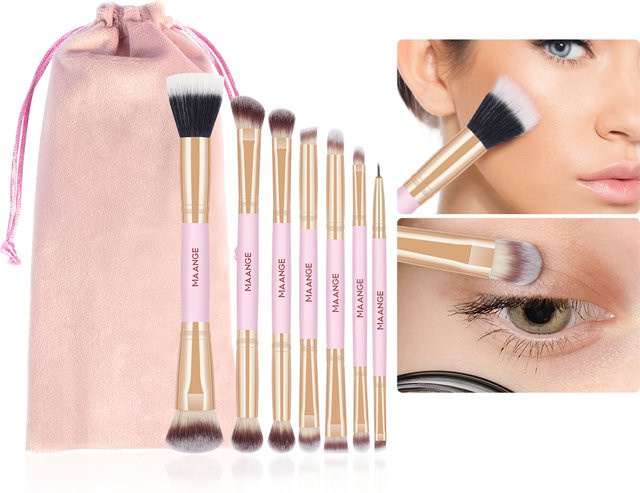 MAANGE Make-Up Pinsel Set mit Tasche, 7 Teile, Doppel Kopf - Bild 1