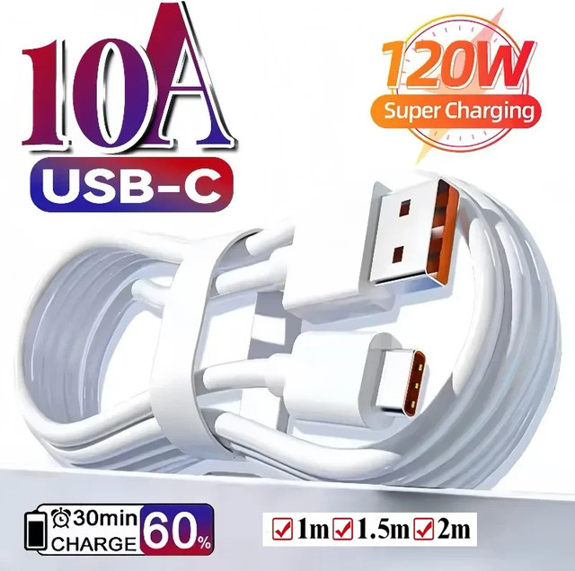 USB auf Typ-C Ladekabel 120W 10A mit Hochgeschwindigkeits-Datenübertragung in Weiß - Bild 1