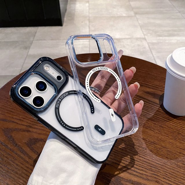 EHUIDE Magnetische Schutzhülle für iPhone 12 bis iPhone 17 Pro Max mit MagSafe Kompatibilität, Stoßfestes Acryl-Design, Transparent/Orange - Bild 1