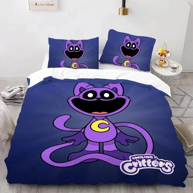 Smiling Critters Cartoon Bettwäsche Set aus Mikrofaser in Blau, bestehend aus Bettbezug und Kopfkissen, B/H: 135 x 200 cm - Bild 1
