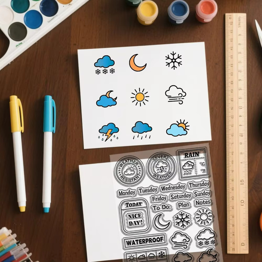 Transparenter Wetter-Tagebuch Stempel für Scrapbooking mit Datum, Temperatur und Wochenaufzeichnung - Bild 2
