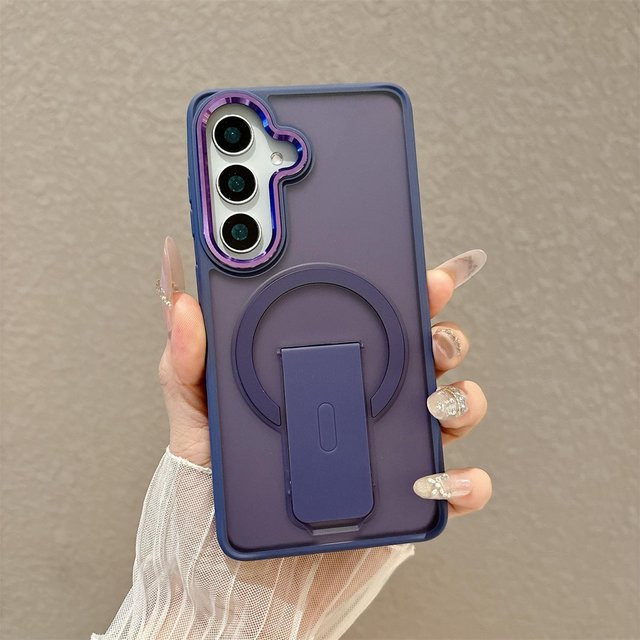 Luxus Lanyard Handyhülle mit magnetischem Faltständer für Samsung Galaxy S26 S25 S24 S23 Plus FE in Dunkelviolett mit matter Abdeckung - Bild 1
